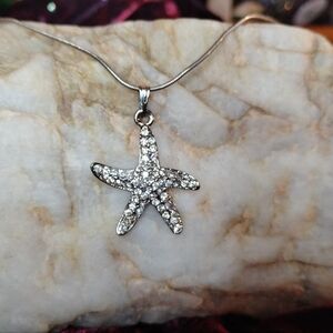 Mermaid Silver Rhinestone Starfish Lucky Bohemian Charm and New Chain Necklace